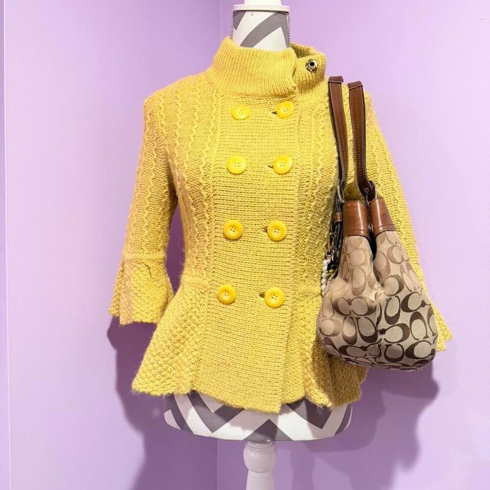 Yellow button up peplum sweater - Picture 2 of 4